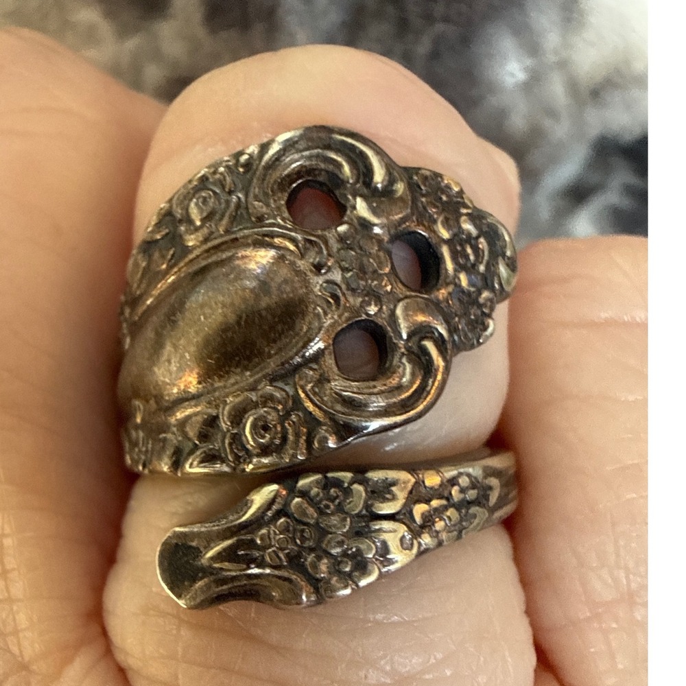 Vintage 1881 Rogers Onedia Silver Plate Spoon Ring Floral Scroll 4.5 Cottage‎ - Picture 10 of 10